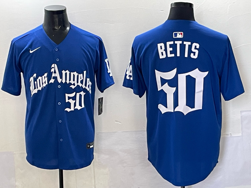 Men Los Angeles Dodgers 50 Betts Blue 2025 Nike MLB Jersey style 007